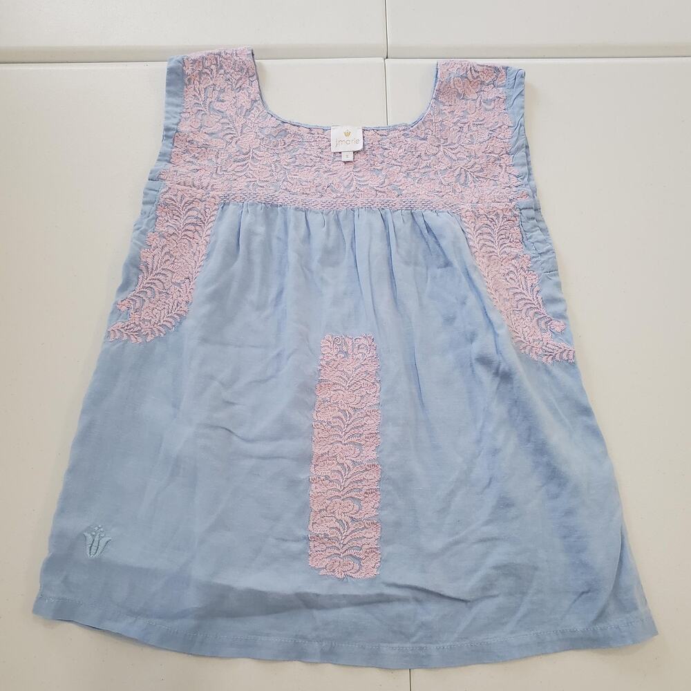 j.marie Shirt Womens Small Light Blue Pink Embroidered Linen Sleeveless JM2009